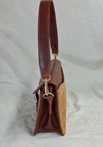 Load image into Gallery viewer, Alzira Leather cross body bag burnish cognac and tan suede
