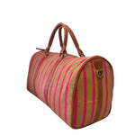 Load image into Gallery viewer, Cody duffel  bag striped canvas with  tan leather

