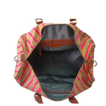 Load image into Gallery viewer, Cody duffel  bag striped canvas with  tan leather
