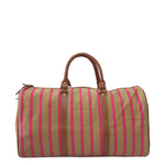 Load image into Gallery viewer, Cody duffel  bag striped canvas with  tan leather
