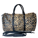 Load image into Gallery viewer, Cody travel leopard print canvas and black leather

