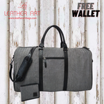 Load image into Gallery viewer, Cody duffel bag herringbone canvas and black leather
