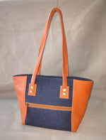 Load image into Gallery viewer, Maya ostrich print blue and denim blue  handbag
